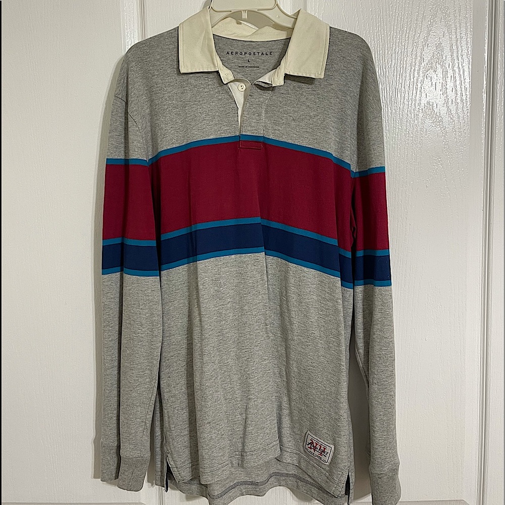 Mens Gray Long Sleeve Collared Shirt Aeropostale